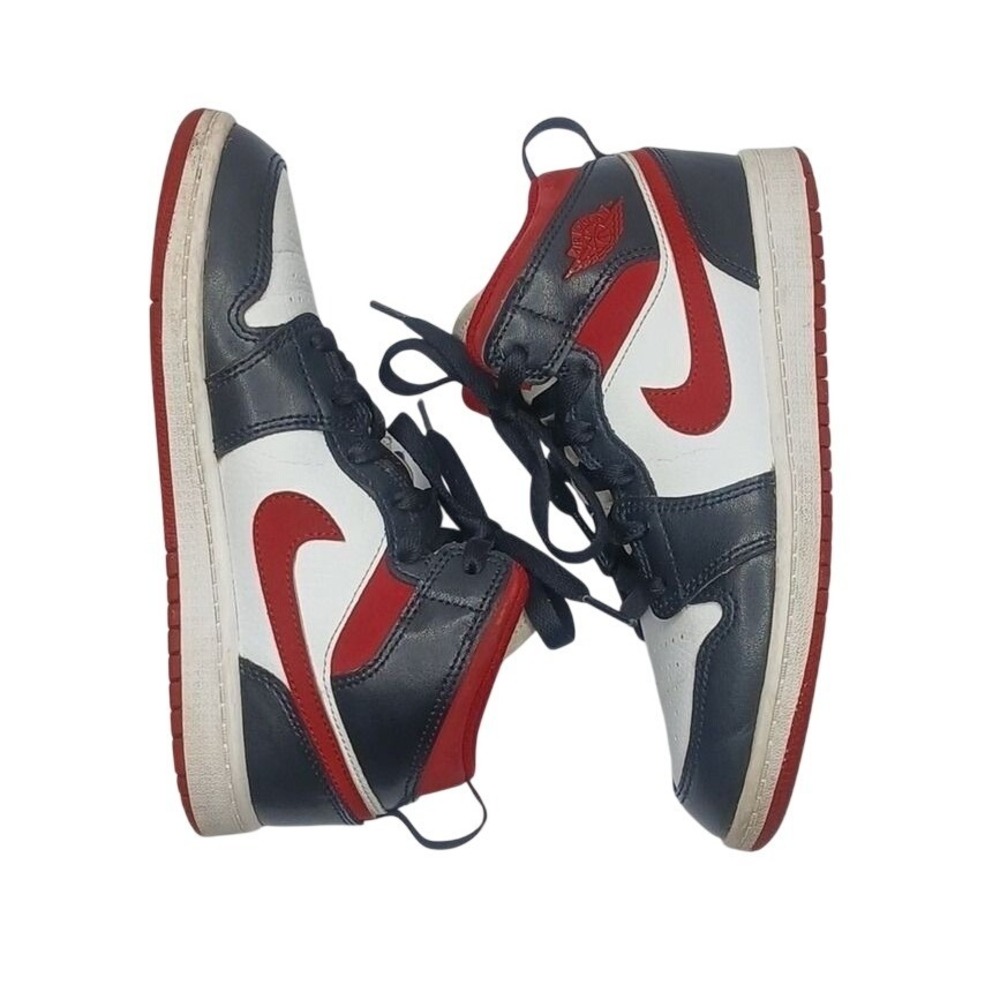 Jordan Air Jordan 1 Mid Kids 2.5Y White Red Black 640734-122 Basketball Shoes - Picture 5 of 8